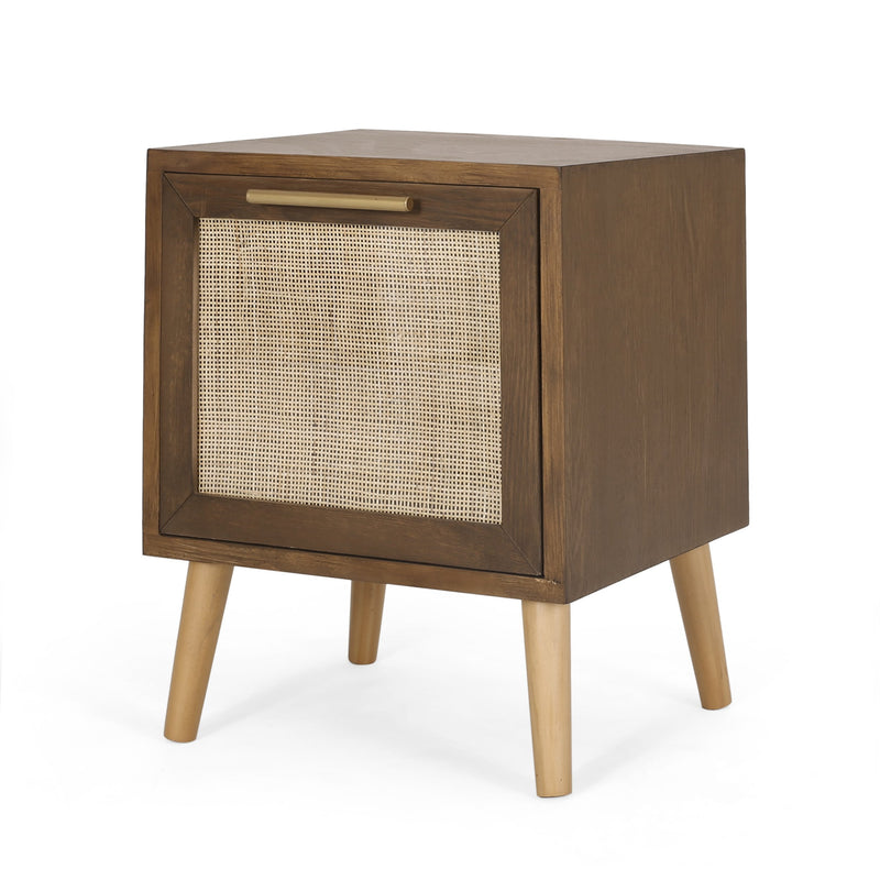 Contemporary End Table with Storage, Walnut, Natural, and Antique Gold - NH492513