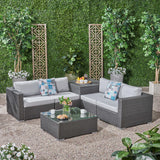 Outdoor 4 Seater Wicker Sofa Set with Storage Ottoman and Sunbrella Cushions - NH415803