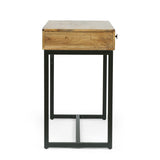 Modern Industrial Handcrafted Mango Wood Desk with Drawers, Natural Honey and Black - NH615513