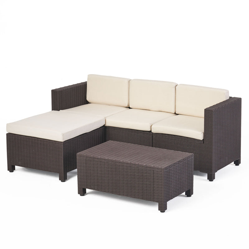 Outdoor Injection Molded Small Space 3 Seater L Shaped Sectional, Dark Brown and Beige - NH584113