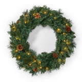 24" Mixed Pine Pre-Lit Warm White LED Artificial Christmas Wreath with Pine Cones - NH335313