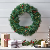 24" Mixed Pine Pre-Lit Warm White LED Artificial Christmas Wreath with Berries - NH435313