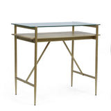 Rustic Glam Handcrafted Glass Top Desk, Honey Brown and Gold - NH637413