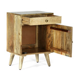 Boho Handcrafted Mango Wood Nightstand with Storage, Natural - NH965413