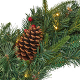 24" Mixed Pine Pre-Lit Warm White LED Artificial Christmas Wreath with Pine Cones and Berries - NH235313
