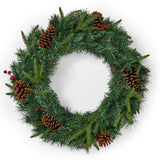 24" Mixed Pine Pre-Lit Warm White LED Artificial Christmas Wreath with Pine Cones and Berries - NH235313