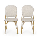 Outdoor Aluminum French Bistro Chairs, Set of 2, Light Brown and Bamboo Finish - NH244413