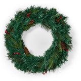 24" Mixed Pine Pre-Lit Warm White LED Artificial Christmas Wreath with Berries - NH435313