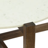 Rustic Glam Handcrafted Marble Top Mango Wood Coffee Table, White and Smoke Brown - NH437413