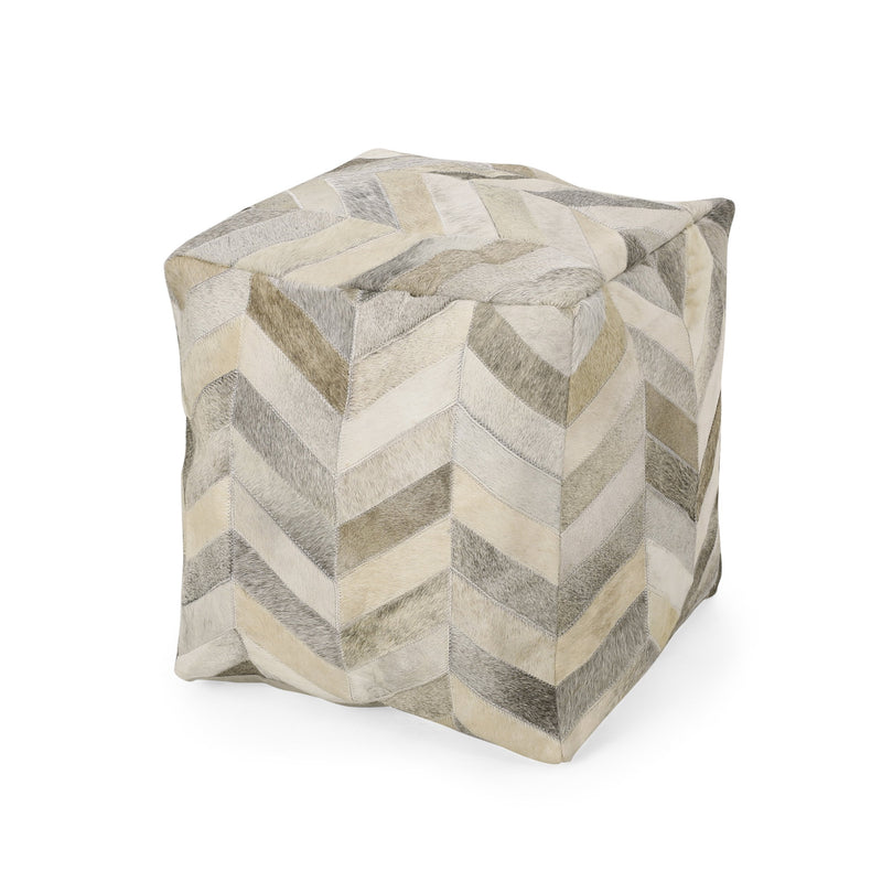 Handcrafted Boho Cowhide Pouf - NH145313