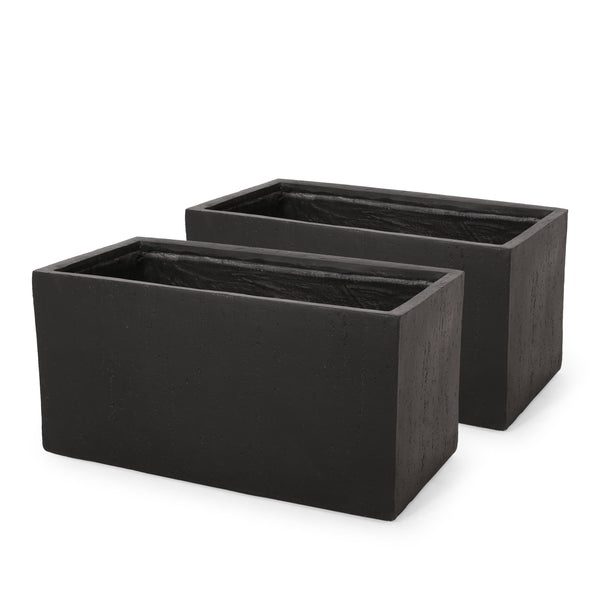 Outdoor Modern Cast Stone Rectangular Planters (Set of 2) - NH713313