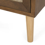 Contemporary End Table with Storage, Walnut, Natural, and Antique Gold - NH492513