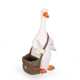 Outdoor Decorative Goose Planter, White and Brown - NH679413