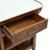 Rustic Glam Handcrafted Marble Top Acacia Wood Kitchen Cart with Wheels, Natural and Natural White - NH297413