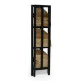 Modern Industrial Handcrafted Mango Wood 3 Shelf Corner Bookcase, Natural and Black - NH798413