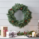 24" Mixed Pine Pre-Lit Warm White LED Artificial Christmas Wreath with Pine Cones - NH335313