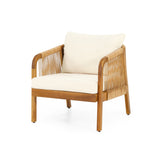 Outdoor Acacia Wood and Wicker Club Chairs with Cushions