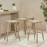 Outdoor Acacia Wood Barstool with Wicker, Set of 4 - NH100413