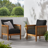 Outdoor Acacia Wood Club Chairs with Cushions, Set of 2 - NH179313