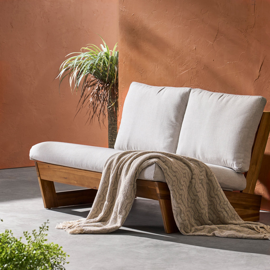 Outdoor Acacia Wood Loveseat with Cushions NH510013 Noble House