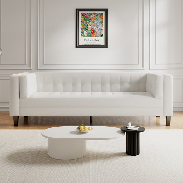 Contemporary Waffle-Stitch Velvet Sofa
