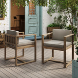 Modern Outdoor Patio Acacia Wood Dining Chairs with Cushions, Set of 2