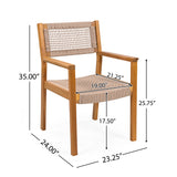 Outdoor Patio Acacia Wood Braided Rope Dining Chairs, Set of 2