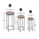 Salamande Outdoor Patio Plant Stands, Ceramic Tile, Iron, Set of 3