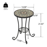 Outdoor Patio Floral Ceramic Side Table, Ceramic Tile