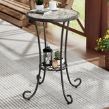 Outdoor Patio Floral Ceramic Side Table, Ceramic Tile