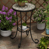 Outdoor Patio Floral Ceramic Side Table, Ceramic Tile