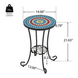 Outdoor Patio Floral Ceramic Side Table, Ceramic Tile
