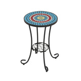 Outdoor Patio Floral Ceramic Side Table, Ceramic Tile