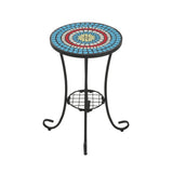 Outdoor Patio Floral Ceramic Side Table, Ceramic Tile