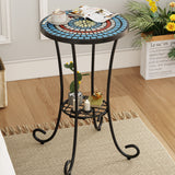 Outdoor Patio Floral Ceramic Side Table, Ceramic Tile