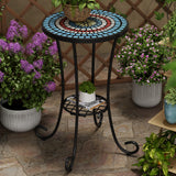 Outdoor Patio Floral Ceramic Side Table, Ceramic Tile