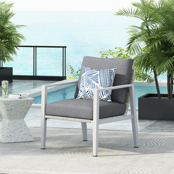 Outdoor Contemporary Gray Rope Accent Chair Club Chair, Aluminum