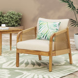 Outdoor Acacia Wood and Wicker Club Chairs with Cushions