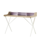 Modern White and Oak Computer Desk with Storage Space - NH426692