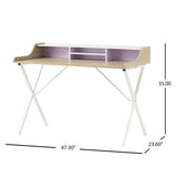 Modern White and Oak Computer Desk with Storage Space - NH426692