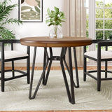 Mid-Century Modern Round Bar Table with Metal Hairpin Legs & Storage Shelf