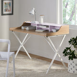 Modern White and Oak Computer Desk with Storage Space - NH426692