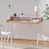 Modern White and Oak Computer Desk with Storage Space - NH426692