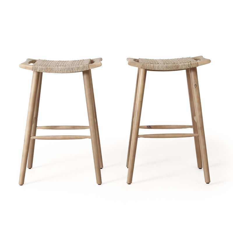 Outdoor Acacia Wood Barstool with Wicker, Set of 2 - NH000413