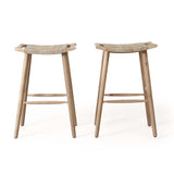 Outdoor Acacia Wood Barstool with Wicker, Set of 2 - NH000413