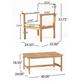 Outdoor Acacia Wood Club Chair and Coffee Table Set with Cushions