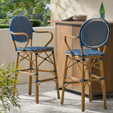 Outdoor Wicker and Aluminum French Barstools