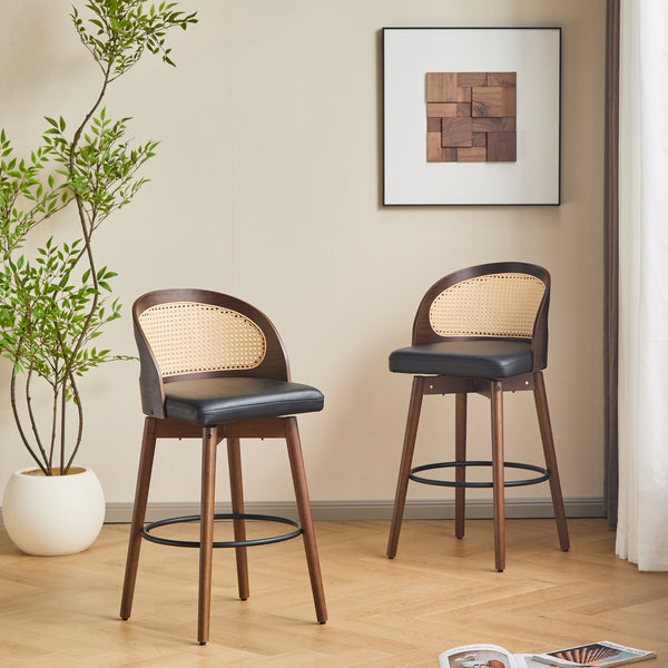 Indoor Wood Barstool, Walnut Finished with upholstery, Set of 2