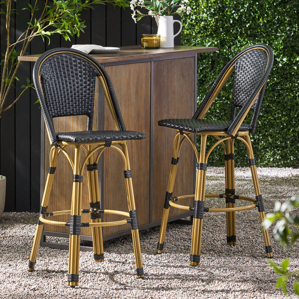 Outdoor French Wicker and Aluminum 29.5 Inch Barstools