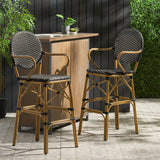 Outdoor Wicker and Aluminum French Barstools